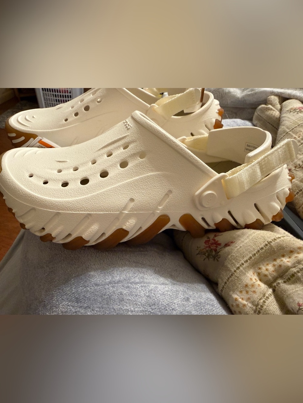 CROCS Slip-On Clog in Cream with Gum-Outsole Accents